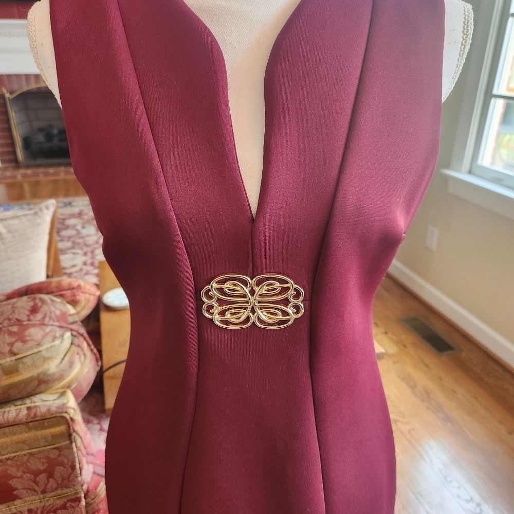 Calvin Klein Elegant Burgundy Dress with Gold Accent 6 - Picture 2 of 5